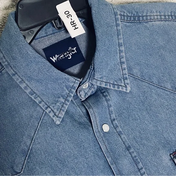 Wrangler Men's Stonewash Cowboy Cut Snap Front Long Sleeve Cotton Shirt Size L - Picture 15 of 15